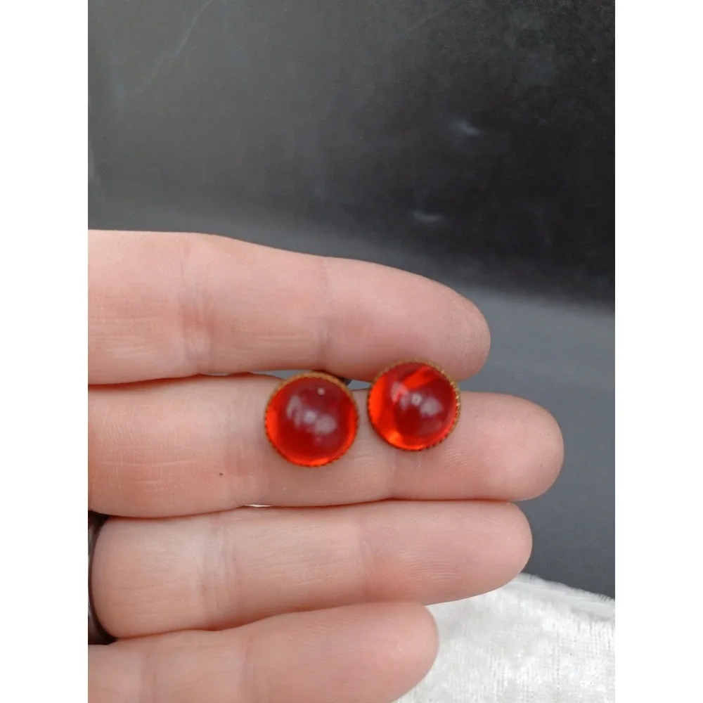 Vintage Cuff Links Red Lucite Gold‎ Tone